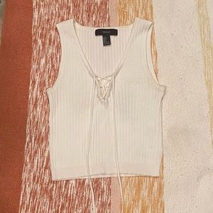 Forever 21 White/Cream Ribbed Lace Up Crop Top